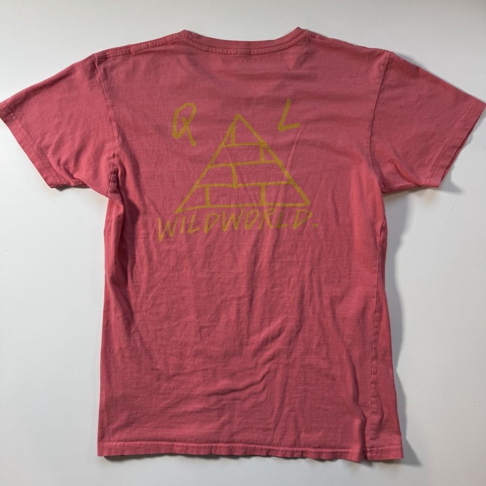QUIET LIFE Logo Wild World Pyramid Graphic T‎ Shirt Small Premium Fit Coral Pink